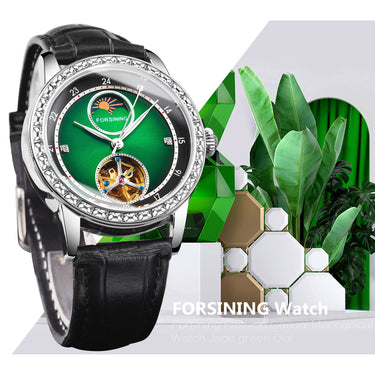 Fashion Man Luxury Jade Green Design Waterproof Elegant Automatic Mechanical Skeleton  Watches  Genuine Leather  -  GeraldBlack.com