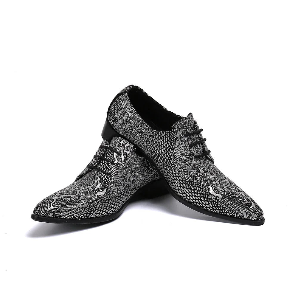Fashion Men Pointed Toe Dark Grey Leather Lace-up Leather Business Oxford Shoes Big Sizes US6-12  -  GeraldBlack.com