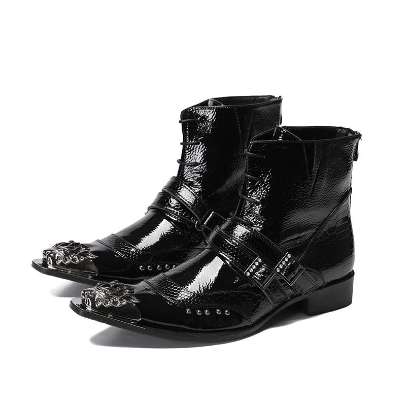 Fashion Men Western Cowboy Pointed Metal Tip Motorcycle and Party Boots Big Sizes US6-12  -  GeraldBlack.com