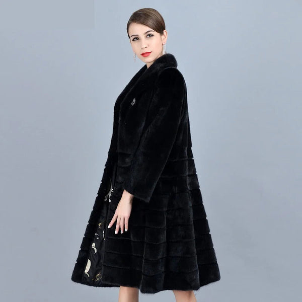 Fashion Natural Mink Fur Women Black Genuine Warm Winter Long Jacket  -  GeraldBlack.com