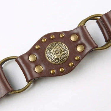 Fashion Street Style Waist Belts for Women PU Leather Brown Studded Cowgirl Belt  -  GeraldBlack.com