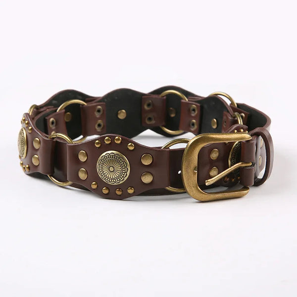 Fashion Street Style Waist Belts for Women PU Leather Brown Studded Cowgirl Belt  -  GeraldBlack.com