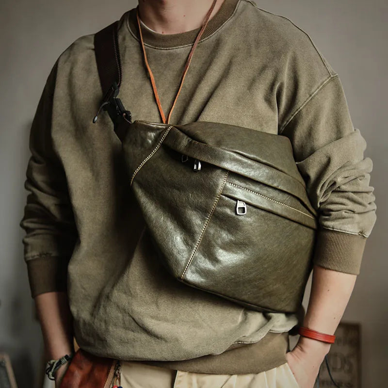 Fashion vintage luxury genuine soft cowhide leather men large-capacity chest bag casual designer big  -  GeraldBlack.com