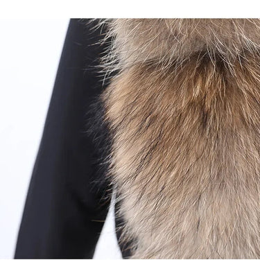 Fashion Women Real Fox Fur Waterproof Natural Raccoon Big Fur Collar Winter Short Bomber Jacket  -  GeraldBlack.com