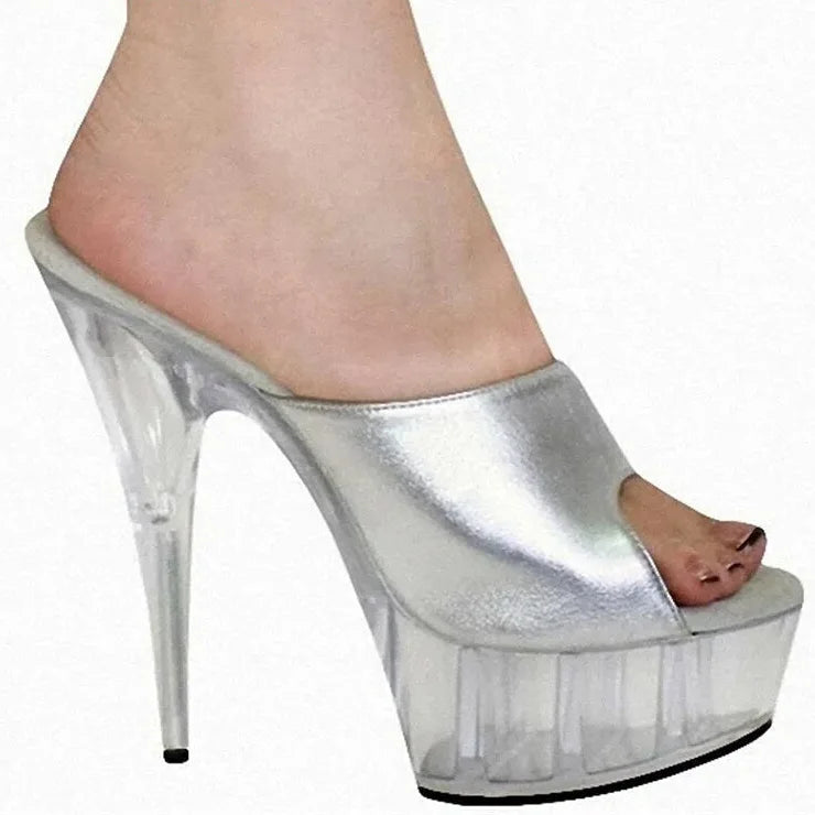 Fashionable dress collocation is fine with 15 cm high heel crystal  Nightclub silver pump shoes  -  GeraldBlack.com