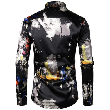 Feather Printed Silk Shirt Men Satin Smooth Long Sleeve Casual Party Button Down Shirts for Men  -  GeraldBlack.com