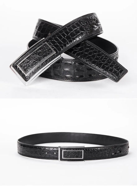 Formal Style Authentic Genuine Alligator Crocodile Leather Stainless Steel Buckle Businessmen Waist Strap Belts  -  GeraldBlack.com
