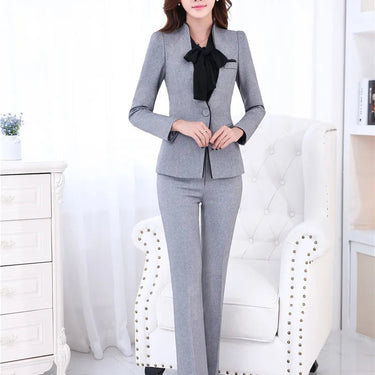 Formal Uniform Design Novelty Grey Professional Business Work Suits Jackets And Pants Ladies Pantsuits Female Trousers Set  -  GeraldBlack.com