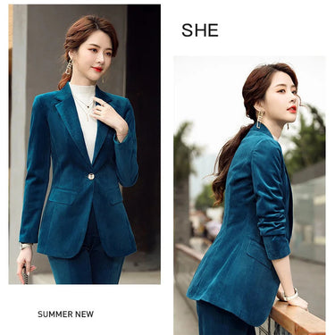Formal Women Business Suits Pants and Jackets Autumn Winter OL Styles Professional Career Blazers 2pc Set  -  GeraldBlack.com
