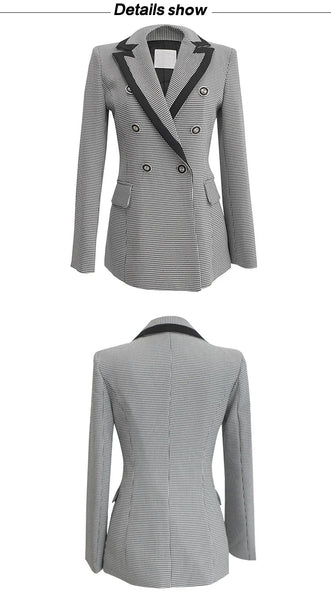 Formal Women Temperament Houndstooth Vintage Tops Coat Blazer Suit High Waist Straight Pants 2pcs Suit Sets  -  GeraldBlack.com