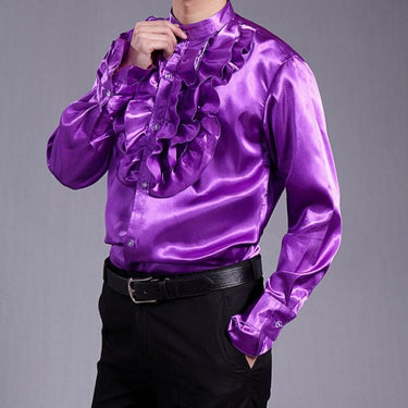 Frill Ruffle Dress For Men Vintage Vicotorian Costume Top Gothic Punk Retro Tee Silk Cravat Shirt Party Halloween  -  GeraldBlack.com