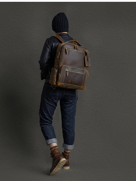 Genuine Leather Men's Large Capacity Laptop Multi-Pocket School Portable Travel Backpacks Bags  -  GeraldBlack.com