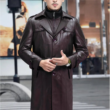 Genuine Leather Men's Suit Collar Cowhide Knee Length Casual Plush Eco-leather Trench Coat  -  GeraldBlack.com