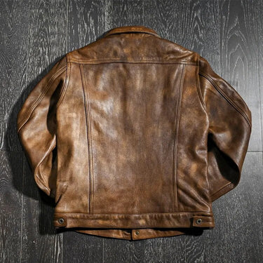 Genuine Leather Retro Men's Vegetable Tanning Top Layer Goatskin Denim Real Leather Jackets  -  GeraldBlack.com