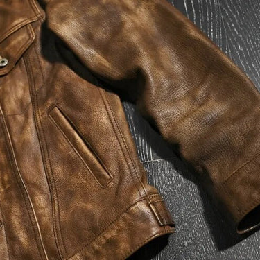 Genuine Leather Retro Men's Vegetable Tanning Top Layer Goatskin Denim Real Leather Jackets  -  GeraldBlack.com
