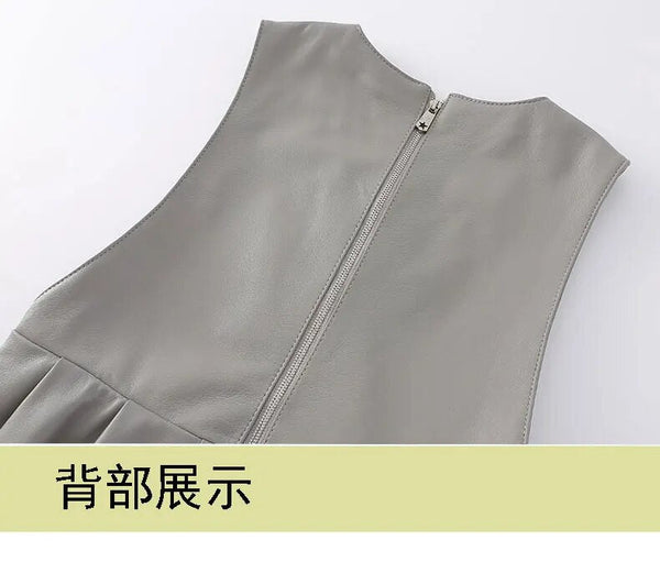 Genuine Leather Women's Oversized Slim A-line Long Over Knee Vest Autumn Winter Dresses  -  GeraldBlack.com