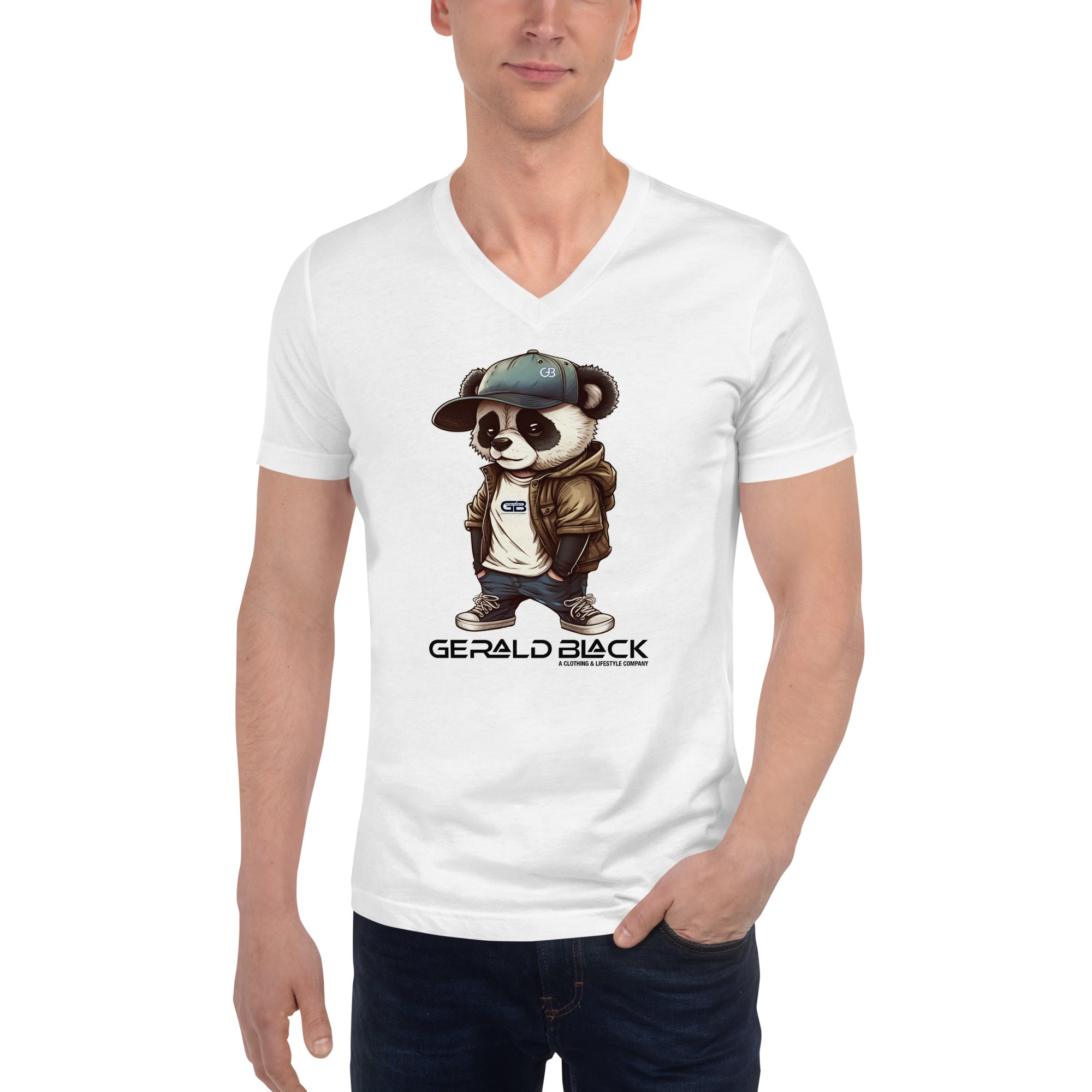 Gerald Black Signature Unisex Short Sleeve V-Neck Panda T-Shirt  -  GeraldBlack.com