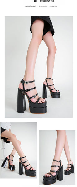 Gladiator Luxury Fashion Buckle Club Female Thick Soled Strange High Heeled Pumps Party Shoes  -  GeraldBlack.com