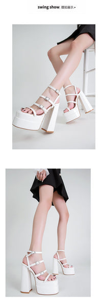 Gladiator Luxury Fashion Buckle Club Female Thick Soled Strange High Heeled Pumps Party Shoes  -  GeraldBlack.com