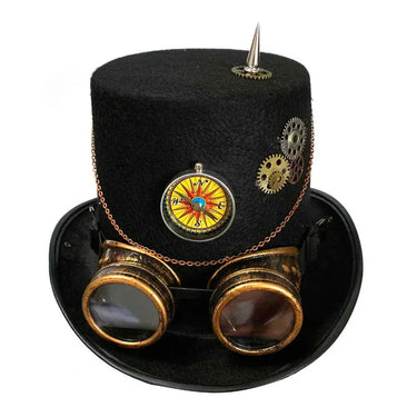 Gothic Steampunk High Top Gears Chain Goggles Costume Hats For Adult  -  GeraldBlack.com