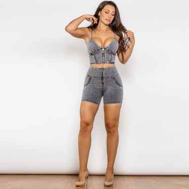 Gray Jeans Shapers And High Waist Shorts Jeans Sports Shapers Set for Women  -  GeraldBlack.com