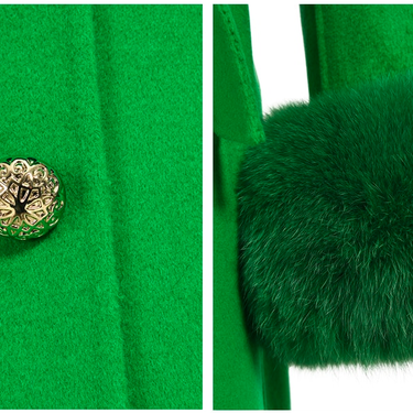 Green Women's Double Faced Winter Slim Long Wool Cashmere Real Fox Fur Collar Cuffs Coat Outerwear  -  GeraldBlack.com