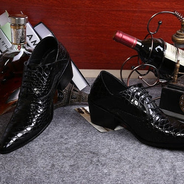 Handmade Adult Man Leather High Heels Pointed Toe Bars Nightclub Dress Shoes  -  GeraldBlack.com