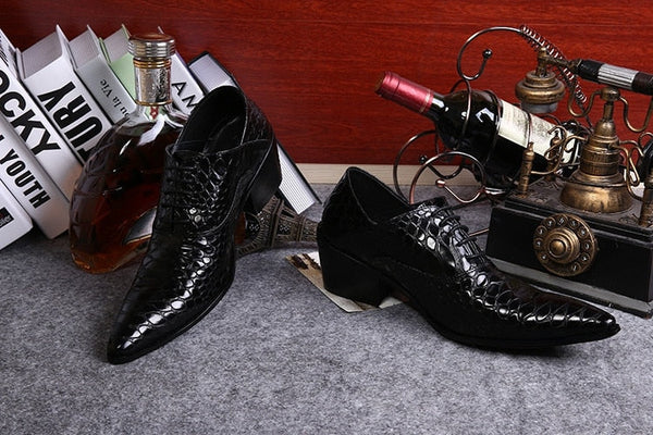 Handmade Adult Man Leather High Heels Pointed Toe Bars Nightclub Dress Shoes  -  GeraldBlack.com