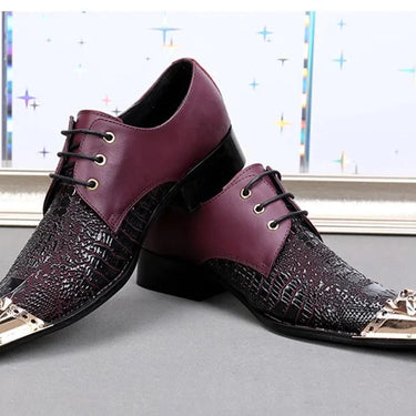 Handmade Genuine Leather Men's Lacing Up Personality Pointed Iron Toe Oxford Dress Party Wedding Shoes  -  GeraldBlack.com