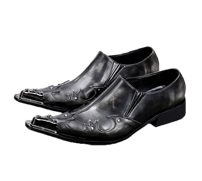 Handmade Japanese Style Men's Leather Bronze Gray Pointed Iron Cap Business Dress Shoes  -  GeraldBlack.com