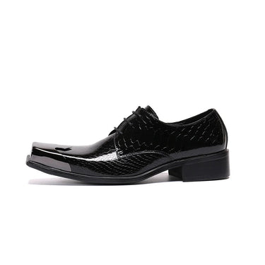 Handmade Men's Black Genuine Leather Lace-up Square Metal Toe Business Oxford Shoes  -  GeraldBlack.com