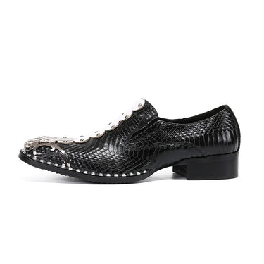 Handmade Men's Leather Round Metal Toe Black White Genuine Leather Dress Formal Business Shoes  -  GeraldBlack.com
