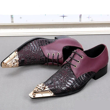 Handmade Personality Men's Genuine Leather Oxford Lacing-up Pointed Iron Toe Party Wedding Shoes  -  GeraldBlack.com
