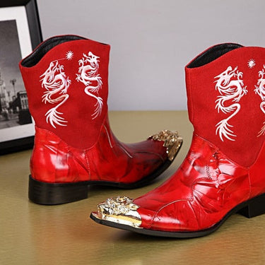 Handmade Red Men's Pointed Toe Red Fashion Motorcycle Medium Long Boots  -  GeraldBlack.com