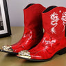 Handmade Red Men's Pointed Toe Red Fashion Motorcycle Medium Long Boots  -  GeraldBlack.com