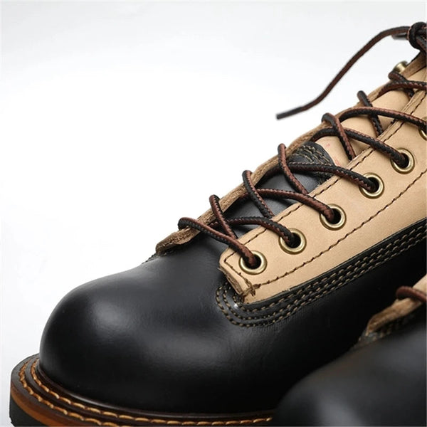 Handmade Vintage British Men Casual Cow Leather Mixed Colors Work Tooling Ankle Motorcycle Boots  -  GeraldBlack.com
