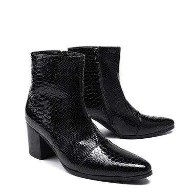 Handsome Men's 7CM High Heels Genuine Leather Ankle Black Knight Boots For Party Wedding  -  GeraldBlack.com