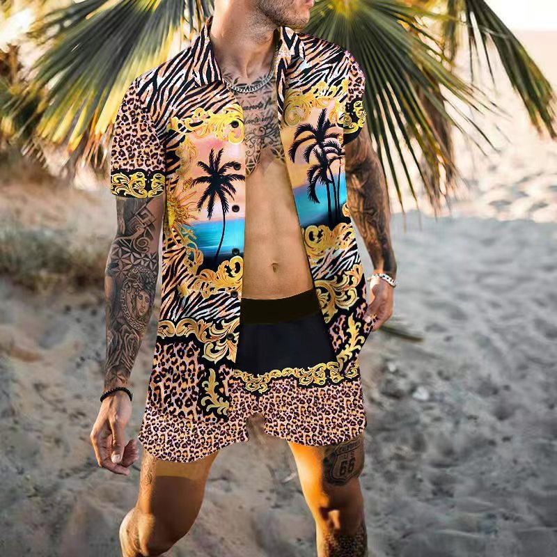 Hawaiian Set Beach Print Two Piece Sets for Men Vacation Short Sleeve Shirt Shorts Summer Tops Casual Male Outfit  -  GeraldBlack.com