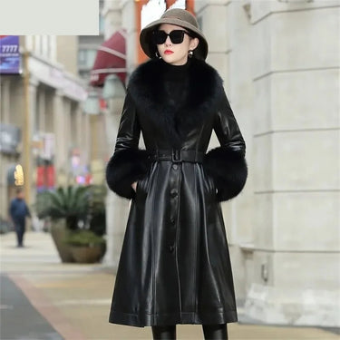 High-end Down Woman Real Sheepskin Genuine Leather  Fox Collar Korean Style Winter Coat  -  GeraldBlack.com