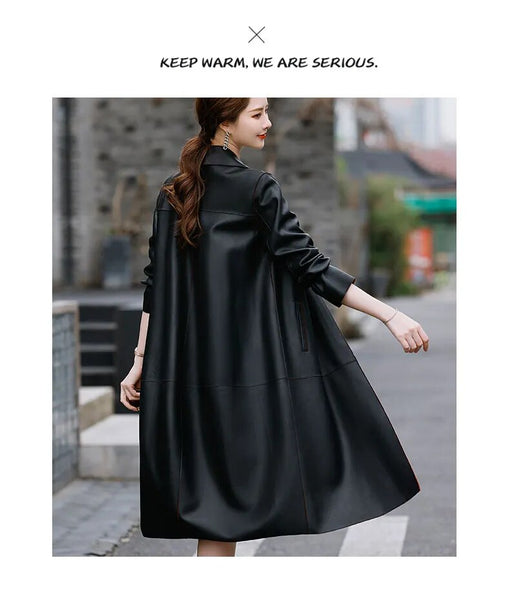 High-end Genuine Leather Women's Spring and Autumn Trench Natural Sheepskin Long Loose Korean Clothes  -  GeraldBlack.com