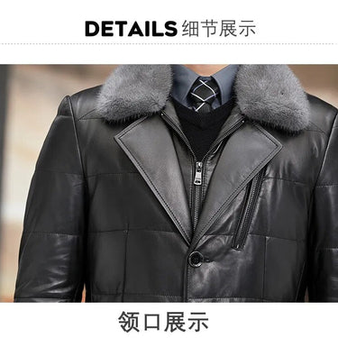 High-End Men's Sheepskin Mink Fur Collar Medium Soft  Winter Jacket  -  GeraldBlack.com