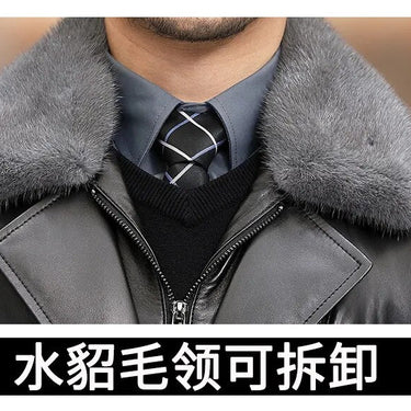 High-End Men's Sheepskin Mink Fur Collar Medium Soft  Winter Jacket  -  GeraldBlack.com