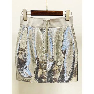 HIGH STREET Stylish Designer Women's Glitter Sequined Crop Short Jacket Skirt 2pcs Set  -  GeraldBlack.com