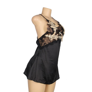 High Stretch Nightdress Babydoll Sexy Floral Nightgown Curve Mini Skirt Plus Size Crossing Strap Lingerie Nightie Set  -  GeraldBlack.com