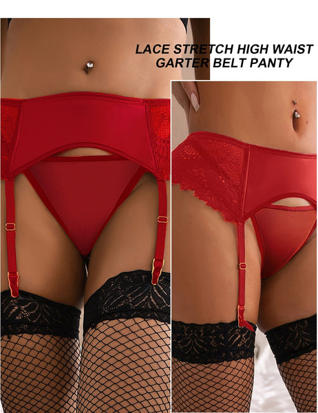 High Waist Elastic Garters Belts Lingerie Suit Lace Sexy Plus Size 4 Strap Suspender Panties Wedding Bridal Underwear  -  GeraldBlack.com