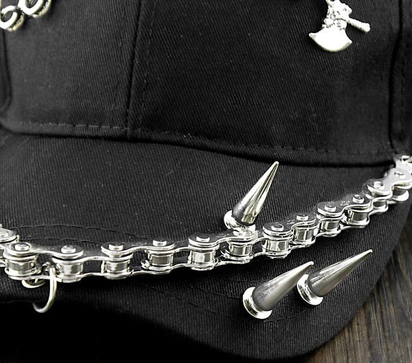 Hip Hop Men's Punk Skull Spike Motorcycle Chain Baseball Hat  -  GeraldBlack.com