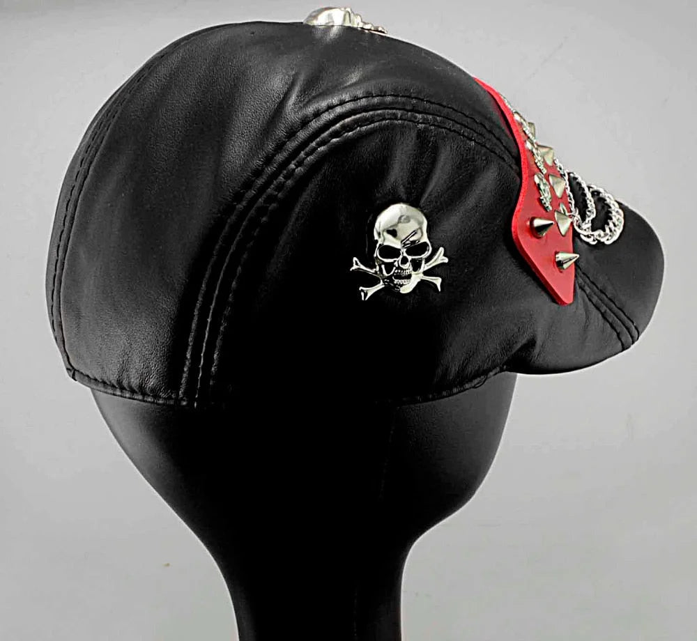 Hip Hop Punk Genuine Leather Men Women's Biker Rock Newboy Goft Cap Hat  -  GeraldBlack.com