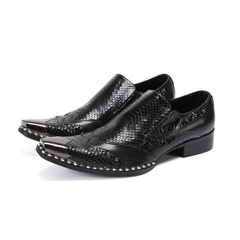 Italian Style Men's Black Genuine Leather Special Metal Toe Business Formal Dress Shoes EU38-46  -  GeraldBlack.com