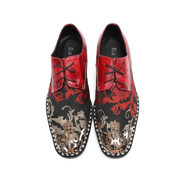 Italian Style Men's Luxury Red Lace-up Genuine Leather Red Party Wedding Oxford Shoes  -  GeraldBlack.com