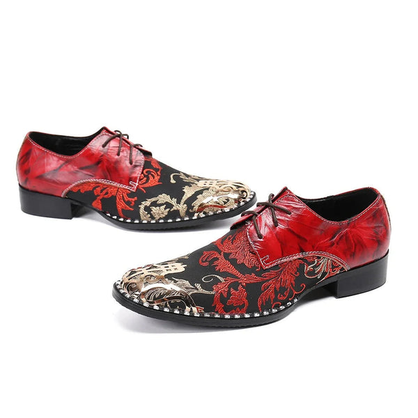 Italian Style Men's Luxury Red Lace-up Genuine Leather Red Party Wedding Oxford Shoes  -  GeraldBlack.com
